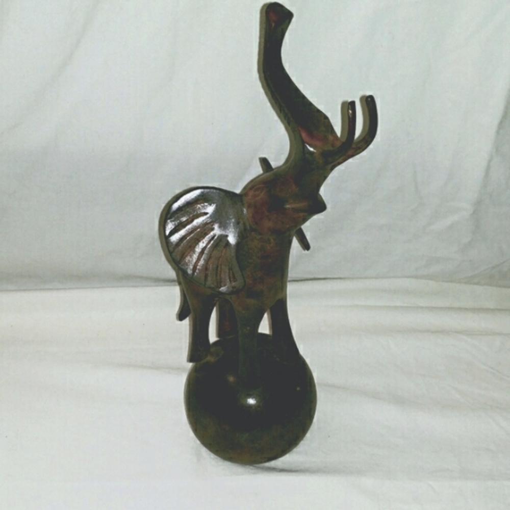 Lucky Elephant with Tusks Bronze Metal Statue Vintage
